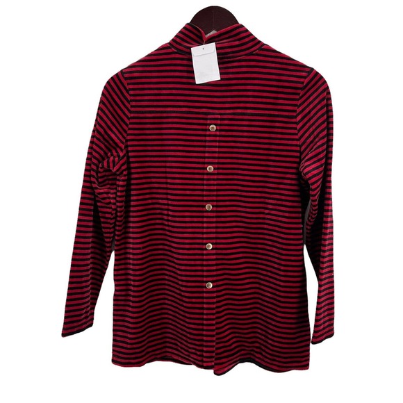 Appleseeds Striped Velour Button Back Top New Size Petite M - Picture 2 of 4